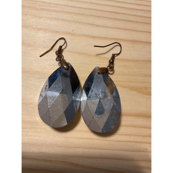 Vintage Teardrop Crystal Dangle Earrings 3-Inch Drop Antique Bronze Hooks - Picture 2 of 3